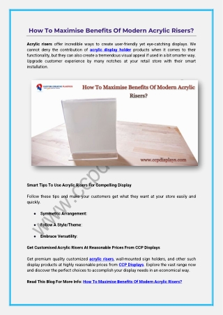 How To Maximise Benefits Of Modern Acrylic Risers