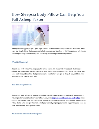 How Sleepsia Body Pillow Can Help You Fall Asleep Faster