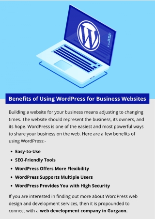 Benefits of Using WordPress for Business Websites