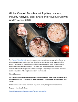 Global Canned Tuna Market Top Key Leaders, Industry Analysis, Size, Share