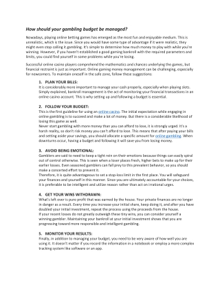 HOW SHOULD YOUR GAMBLING BUDGET BE MANAGED?