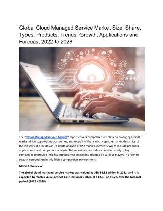 Global Cloud Managed Service Market Size, Share, Types, Products, Trends, Growth