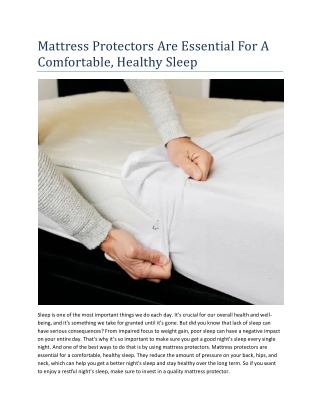 Mattress Protectors Are Essential For A Comfortable