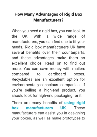 How Many Advantages of Rigid Box Manufacturers