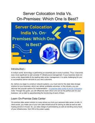 Server Colocation India Vs. On-Premises: Which One Is Best?
