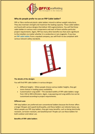 Why do people prefer to use an FRP Cable ladder?