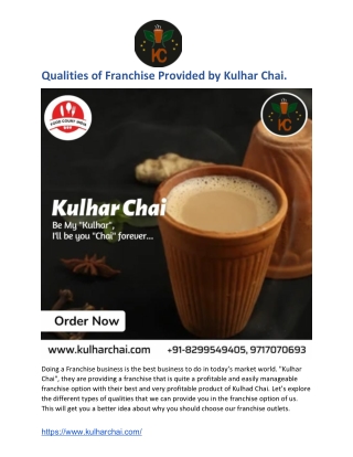 Qualities of Franchise Provided by Kulhar Chai.