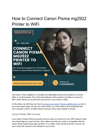 How to Connect Canon Pixma mg2922 Printer to WiFi