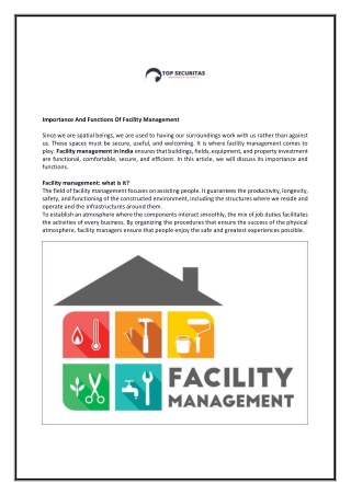 Importance And Functions Of Facility Management