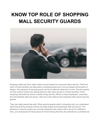 KNOW TOP ROLE OF SHOPPING MALL SECURITY GUARDS