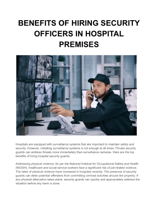 BENEFITS OF HIRING SECURITY OFFICERS IN HOSPITAL PREMISES