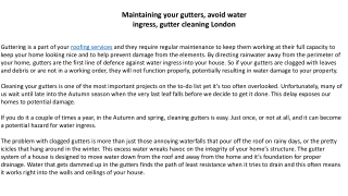 Maintaining your gutters, avoid water ingress, gutter cleaning London
