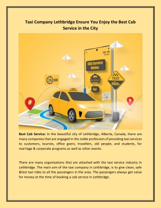 Taxi Company Lethbridge Ensure You Enjoy the Best Cab Service in the City