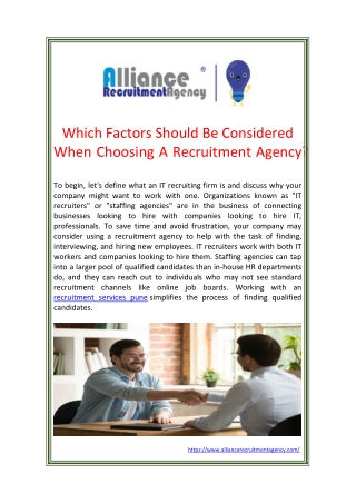 Which factors should be considered when choosing a recruitment agency