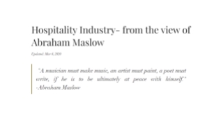 Hospitality Industry- from the view of Abraham Maslow