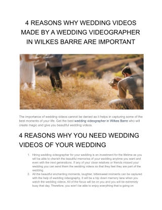 4 REASONS WHY WEDDING VIDEOS MADE BY A WEDDING VIDEOGRAPHER IN WILKES BARRE ARE IMPORTANT