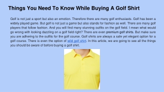 Things You Need To Know While Buying A Golf Shirt