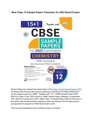 Best Class 12 Sample Papers Chemistry for 2023 Board Exams