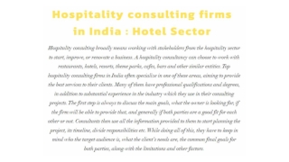 Hospitality consulting firms in India : Hotel Sector