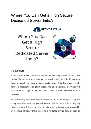 Where You Can Get a High Secure Dedicated Server India_