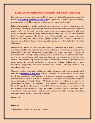 Learn About Relationship Counselors and Family counseling