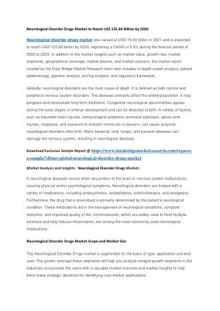 Neurological Disorder Drugs Market to Reach US 125.60 Billion by 2029