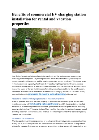 Benefits of commercial EV charging station installation for rental and vacation properties