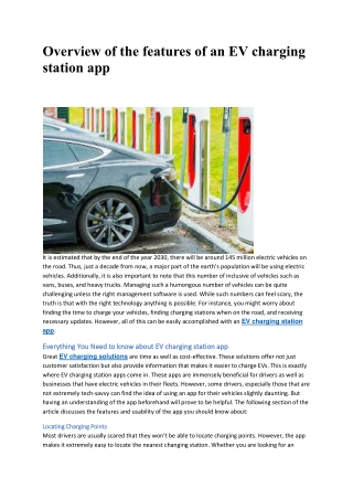 Overview of the features of an EV charging station app