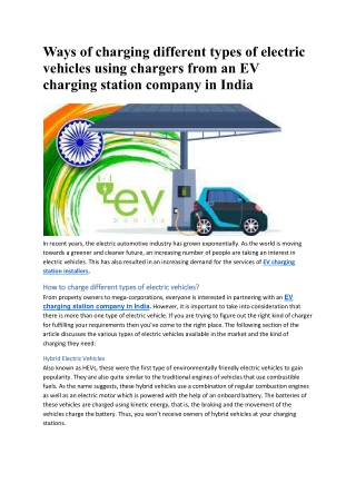 Ways of charging different types of electric vehicles using chargers