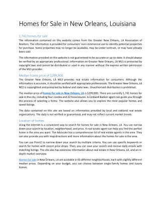 Homes for Sale in New Orleans, Louisiana