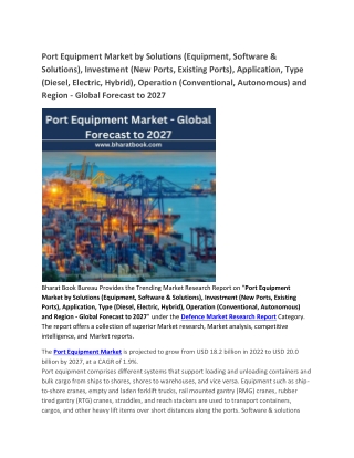 Port Equipment Market - Global Forecast to 2027