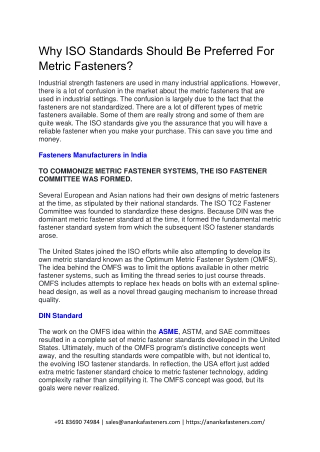 15 Why ISO Standards Should Be Preferred For Metric Fasteners