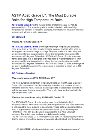 16 ASTM A320 Grade L7 The Most Durable Bolts for High Temperature Bolts