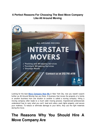 6 Perfect Reasons For Choosing The Best Move Company Like All Around Moving.ppt