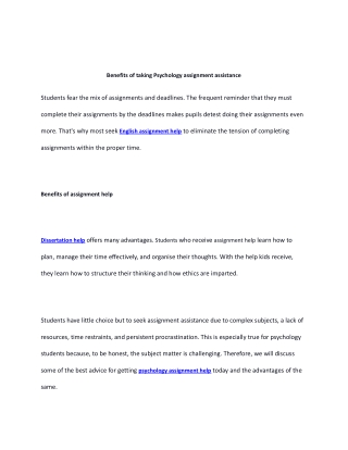 Benefits of taking Psychology assignment assistance