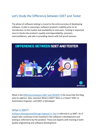 Let's Know the Difference between SDET and Tester