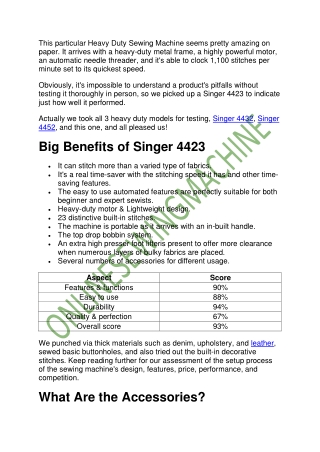 Singer 4423 Reviews The King of Heavy Fabrics
