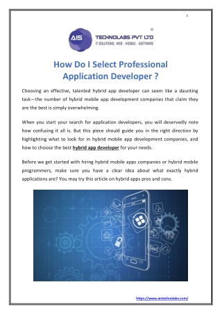How Do I Select A Professional Application Developer?