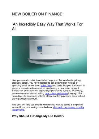 NEW BOILER ON FINANCE