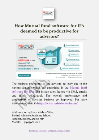 How Mutual fund software for IFA deemed to be productive for advisors