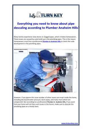 Everything you need to know about pipe descaling according to Plumber Anaheim Hills