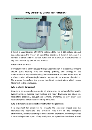 Why Should You Use Oil Mist Filtration