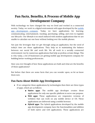 Fun Facts, Benefits, & Process of Mobile App Development Company