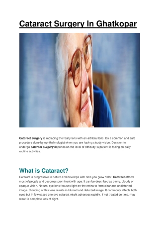 Cataract Surgery In Ghatkopar