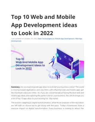 Top 10 Web and Mobile App Development ideas to Look in 2022