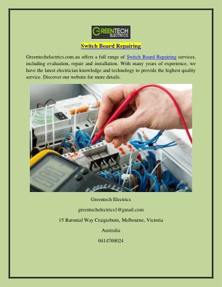 Switch Board Repairing | Greentechelectrics.com.au