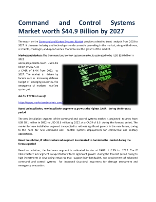 Command and Control Systems Industry Worth $44.9 Billion by 2027