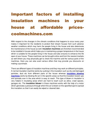 Important factors of installing insulation machines in your house at affordable prices-coolmachines.com