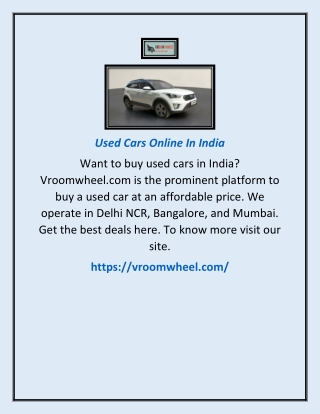 Used Cars Online in India | Vroomwheel.com