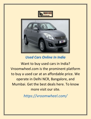 Used Cars Online in India | Vroomwheel.com